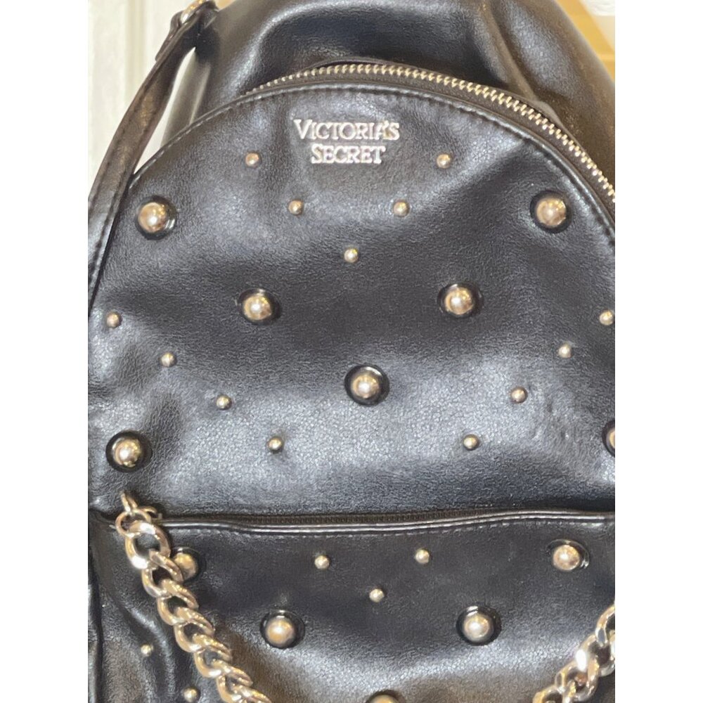 Victoria's Secret Small City Studded Backpack Silver Studs Decorative Chain S - Picture 2 of 15